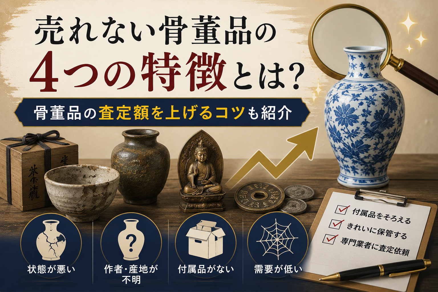 売れない骨董品の4つの特徴とは？骨董品の査定額を上げるコツも紹介
