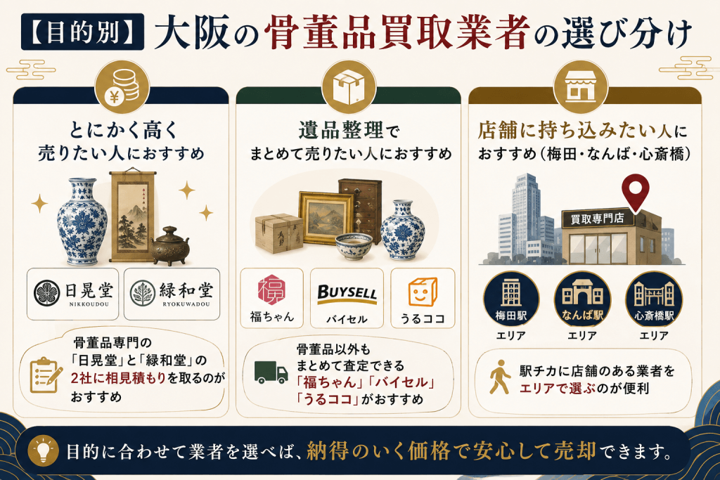 【目的別】大阪の骨董品買取業者の選び分け